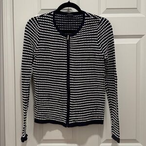 Navy Blue and White Zip Front Cardigan
